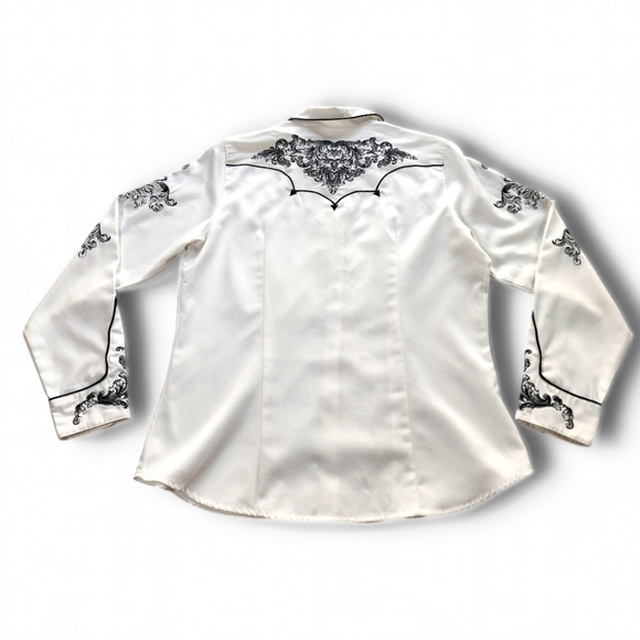 Roper Vintage Western Pearl Snap Black Embroidered Button Down Size XL - Picture 3 of 15